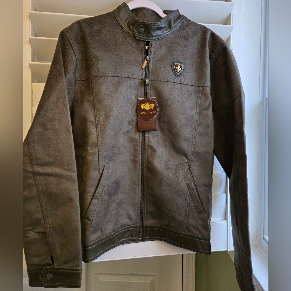 Gray Fux Suede Bomber Jacket with Ferrari Logo